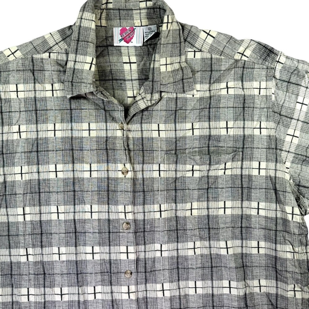 Vintage Keren Hart Shirt Womens 6X Short Sleeve Geometric Striped Gray Boxy